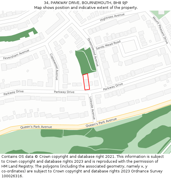 34, PARKWAY DRIVE, BOURNEMOUTH, BH8 9JP: Location map and indicative extent of plot
