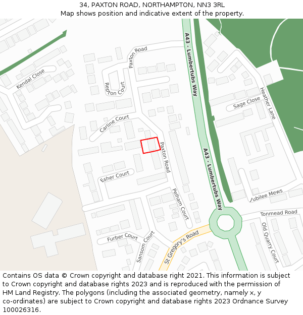 34, PAXTON ROAD, NORTHAMPTON, NN3 3RL: Location map and indicative extent of plot