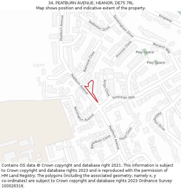 34, PEATBURN AVENUE, HEANOR, DE75 7RL: Location map and indicative extent of plot