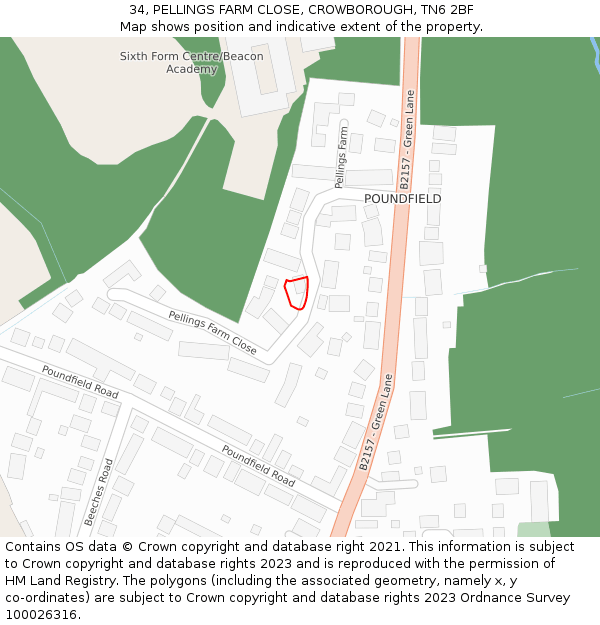 34, PELLINGS FARM CLOSE, CROWBOROUGH, TN6 2BF: Location map and indicative extent of plot