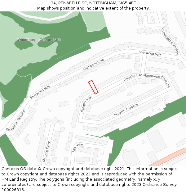34, PENARTH RISE, NOTTINGHAM, NG5 4EE: Location map and indicative extent of plot