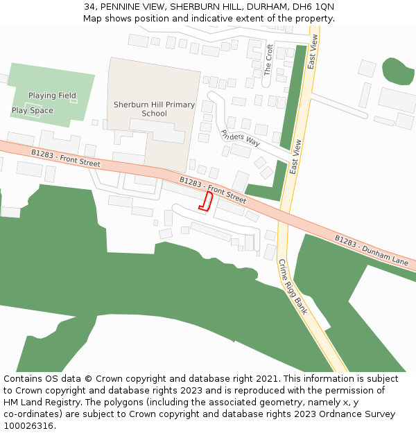 34, PENNINE VIEW, SHERBURN HILL, DURHAM, DH6 1QN: Location map and indicative extent of plot