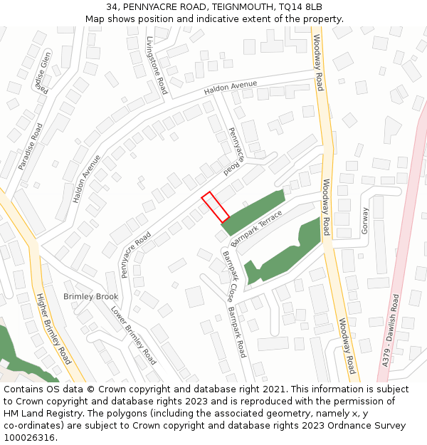 34, PENNYACRE ROAD, TEIGNMOUTH, TQ14 8LB: Location map and indicative extent of plot