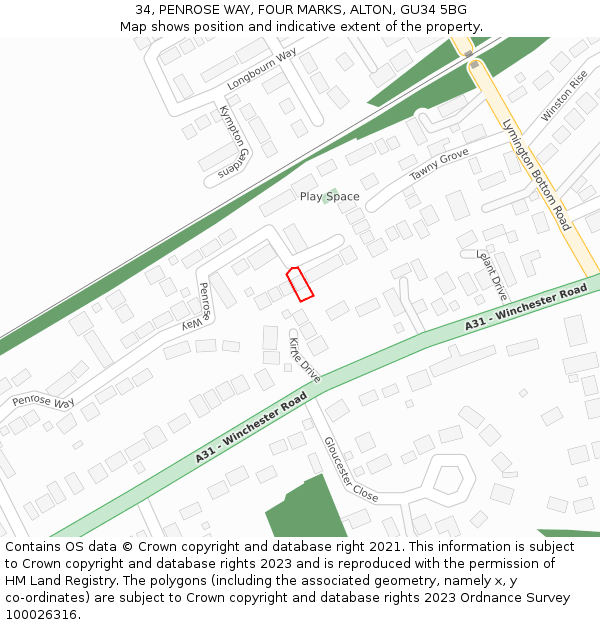 34, PENROSE WAY, FOUR MARKS, ALTON, GU34 5BG: Location map and indicative extent of plot