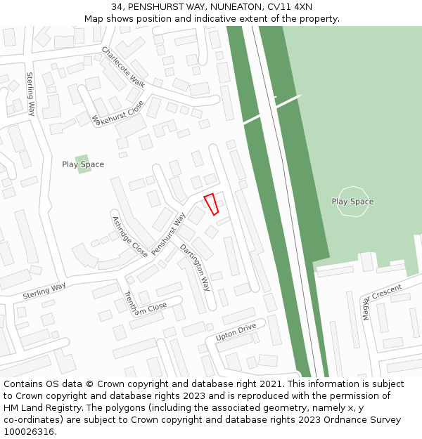34, PENSHURST WAY, NUNEATON, CV11 4XN: Location map and indicative extent of plot
