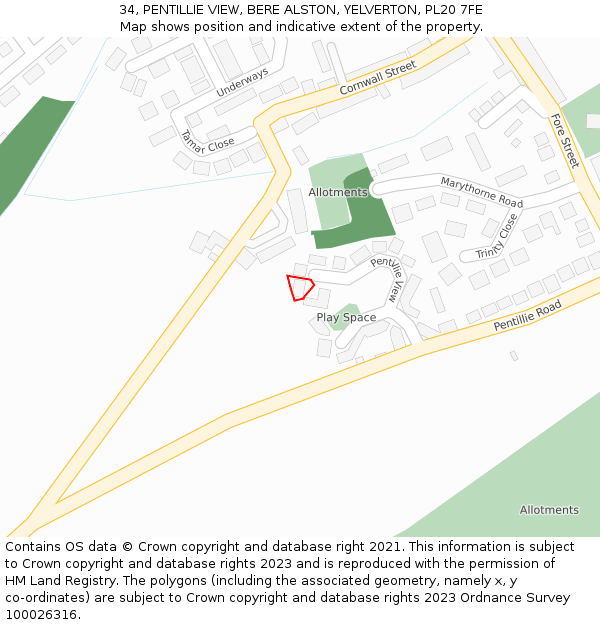 34, PENTILLIE VIEW, BERE ALSTON, YELVERTON, PL20 7FE: Location map and indicative extent of plot