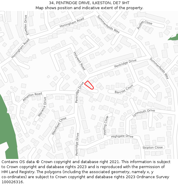 34, PENTRIDGE DRIVE, ILKESTON, DE7 9HT: Location map and indicative extent of plot