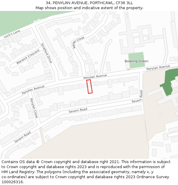 34, PENYLAN AVENUE, PORTHCAWL, CF36 3LL: Location map and indicative extent of plot