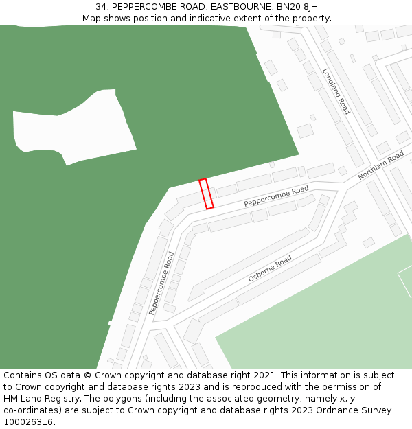 34, PEPPERCOMBE ROAD, EASTBOURNE, BN20 8JH: Location map and indicative extent of plot