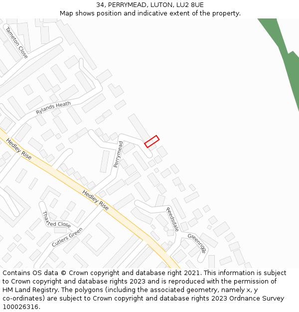 34, PERRYMEAD, LUTON, LU2 8UE: Location map and indicative extent of plot