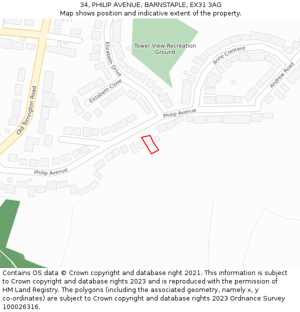 34, PHILIP AVENUE, BARNSTAPLE, EX31 3AG: Location map and indicative extent of plot