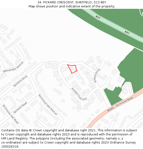 34, PICKARD CRESCENT, SHEFFIELD, S13 8EY: Location map and indicative extent of plot