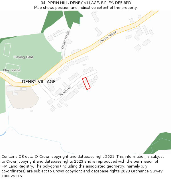 34, PIPPIN HILL, DENBY VILLAGE, RIPLEY, DE5 8PD: Location map and indicative extent of plot