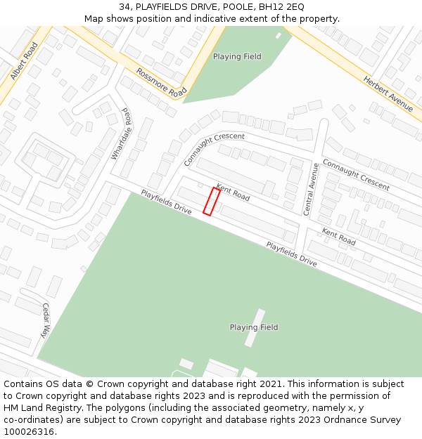 34, PLAYFIELDS DRIVE, POOLE, BH12 2EQ: Location map and indicative extent of plot