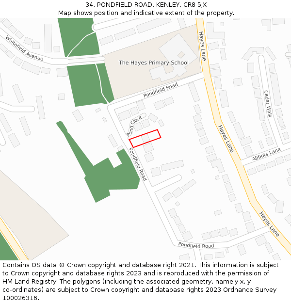 34, PONDFIELD ROAD, KENLEY, CR8 5JX: Location map and indicative extent of plot