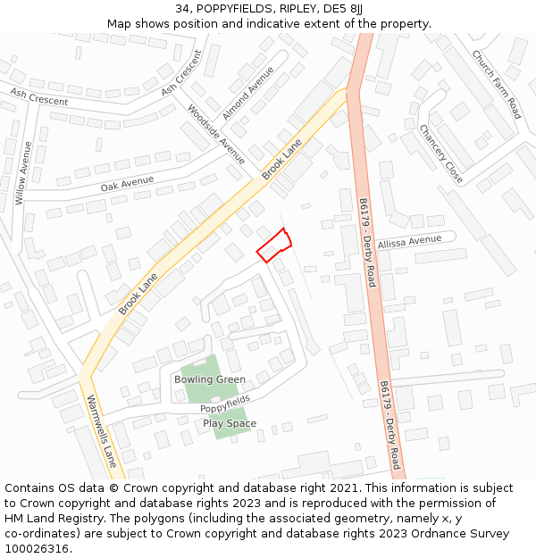 34, POPPYFIELDS, RIPLEY, DE5 8JJ: Location map and indicative extent of plot