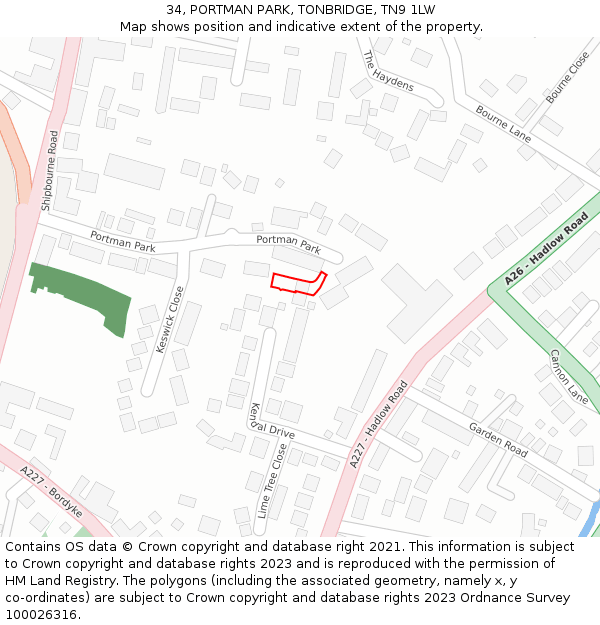 34, PORTMAN PARK, TONBRIDGE, TN9 1LW: Location map and indicative extent of plot