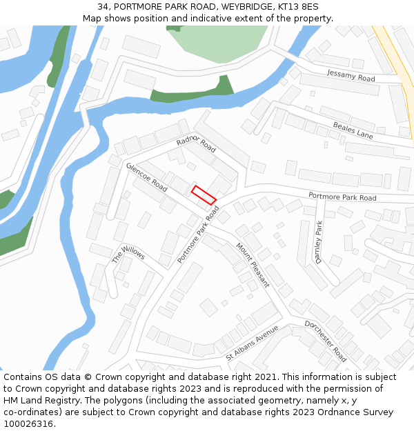 34, PORTMORE PARK ROAD, WEYBRIDGE, KT13 8ES: Location map and indicative extent of plot