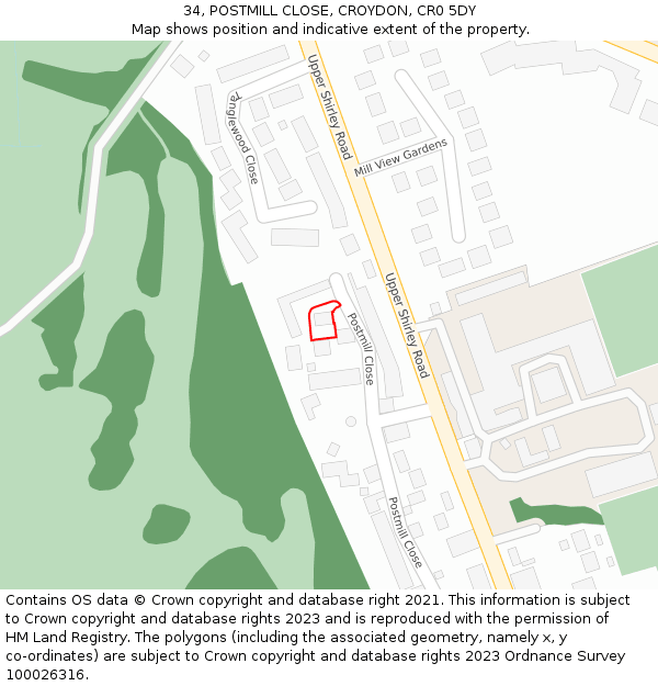 34, POSTMILL CLOSE, CROYDON, CR0 5DY: Location map and indicative extent of plot