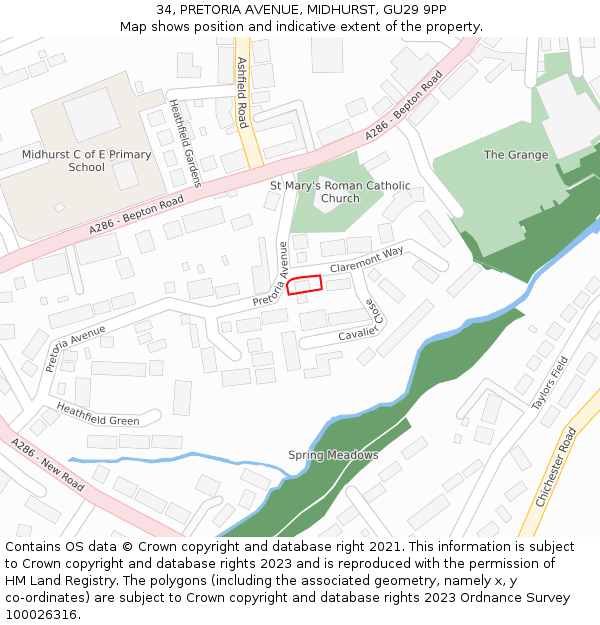 34, PRETORIA AVENUE, MIDHURST, GU29 9PP: Location map and indicative extent of plot