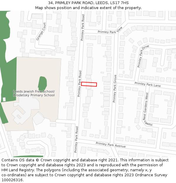 34, PRIMLEY PARK ROAD, LEEDS, LS17 7HS: Location map and indicative extent of plot