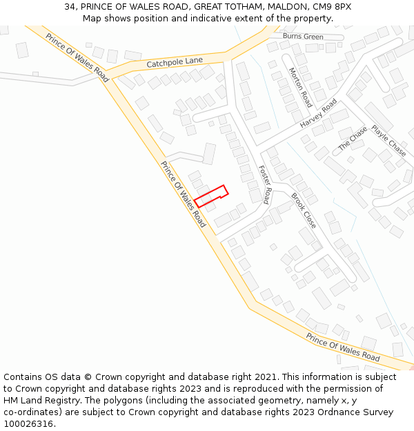 34, PRINCE OF WALES ROAD, GREAT TOTHAM, MALDON, CM9 8PX: Location map and indicative extent of plot