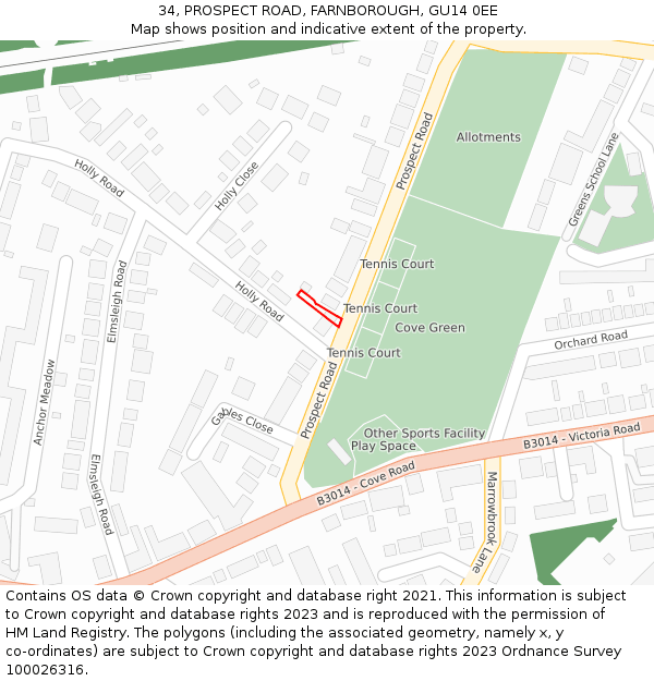 34, PROSPECT ROAD, FARNBOROUGH, GU14 0EE: Location map and indicative extent of plot