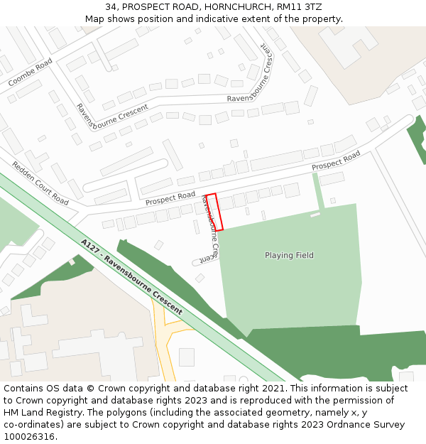 34, PROSPECT ROAD, HORNCHURCH, RM11 3TZ: Location map and indicative extent of plot