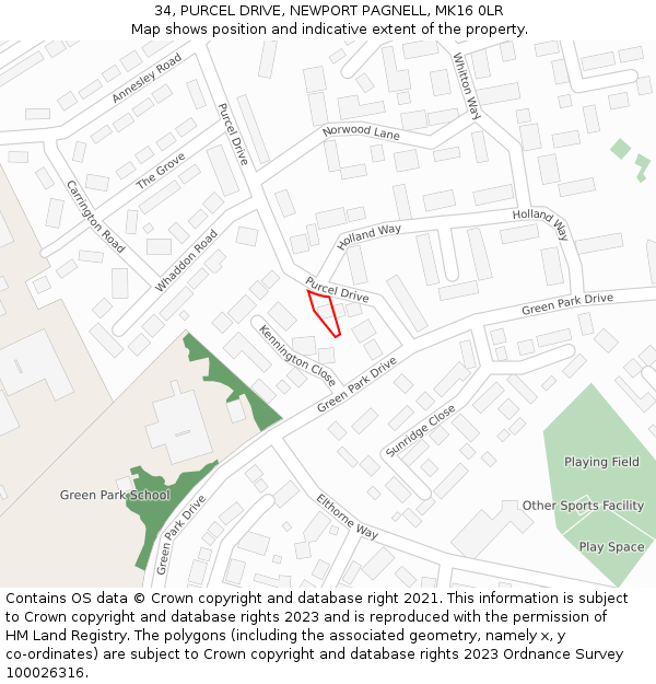 34, PURCEL DRIVE, NEWPORT PAGNELL, MK16 0LR: Location map and indicative extent of plot