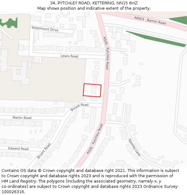 34, PYTCHLEY ROAD, KETTERING, NN15 6HZ: Location map and indicative extent of plot
