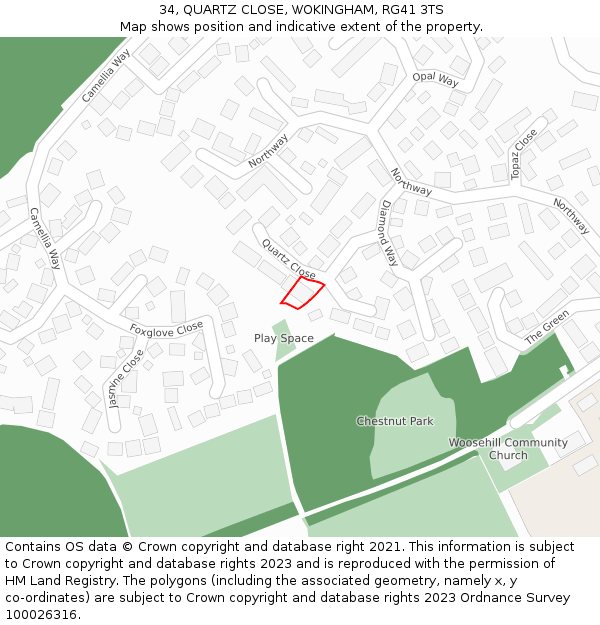 34, QUARTZ CLOSE, WOKINGHAM, RG41 3TS: Location map and indicative extent of plot