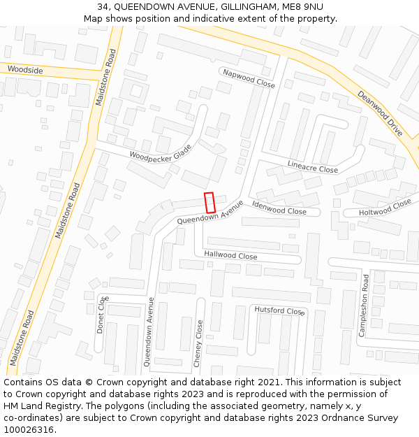 34, QUEENDOWN AVENUE, GILLINGHAM, ME8 9NU: Location map and indicative extent of plot