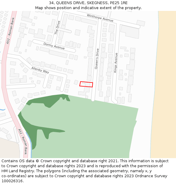 34, QUEENS DRIVE, SKEGNESS, PE25 1RE: Location map and indicative extent of plot