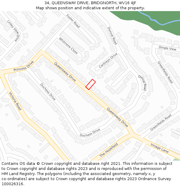 34, QUEENSWAY DRIVE, BRIDGNORTH, WV16 4JF: Location map and indicative extent of plot