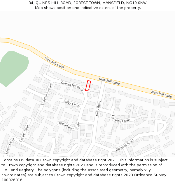 34, QUINES HILL ROAD, FOREST TOWN, MANSFIELD, NG19 0NW: Location map and indicative extent of plot