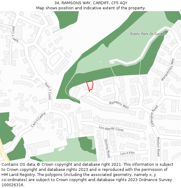 34, RAMSONS WAY, CARDIFF, CF5 4QY: Location map and indicative extent of plot