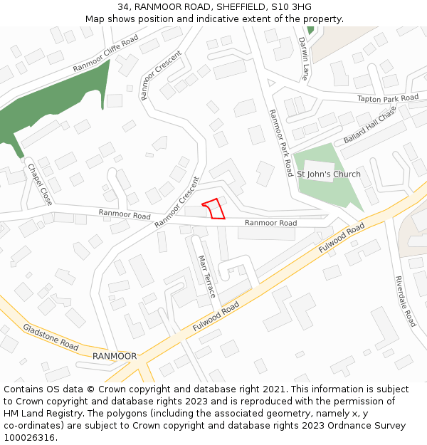 34, RANMOOR ROAD, SHEFFIELD, S10 3HG: Location map and indicative extent of plot