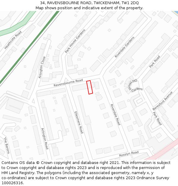 34, RAVENSBOURNE ROAD, TWICKENHAM, TW1 2DQ: Location map and indicative extent of plot
