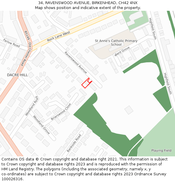 34, RAVENSWOOD AVENUE, BIRKENHEAD, CH42 4NX: Location map and indicative extent of plot