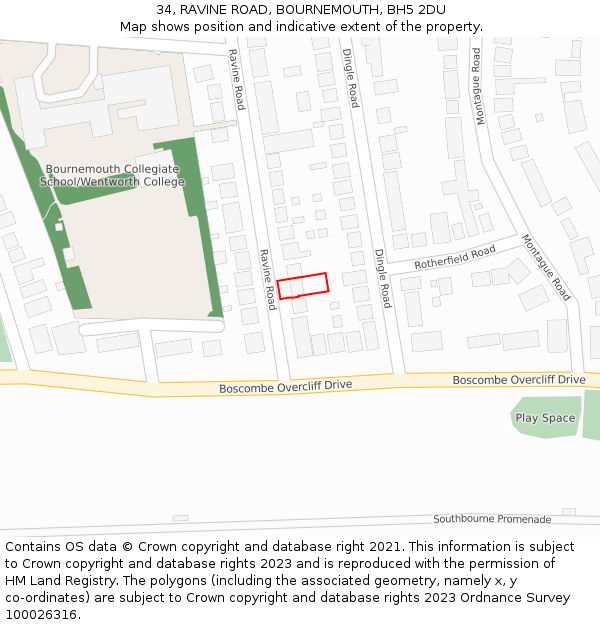 34, RAVINE ROAD, BOURNEMOUTH, BH5 2DU: Location map and indicative extent of plot
