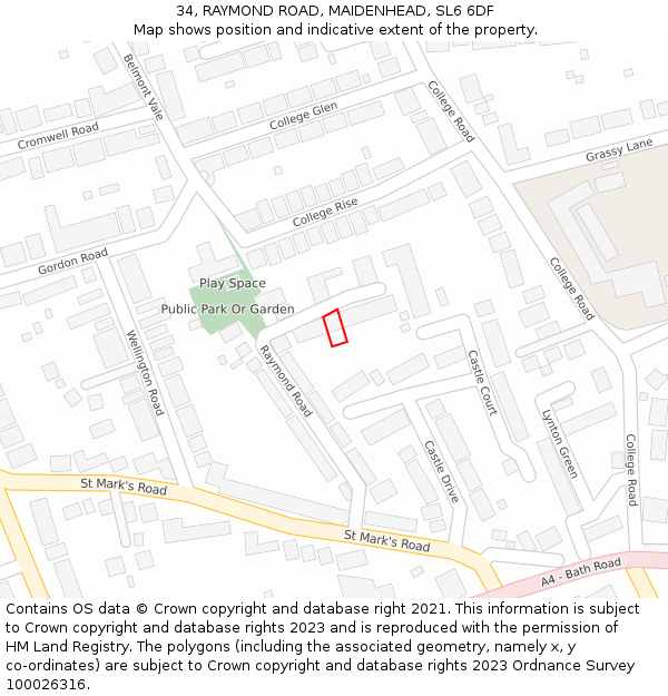 34, RAYMOND ROAD, MAIDENHEAD, SL6 6DF: Location map and indicative extent of plot