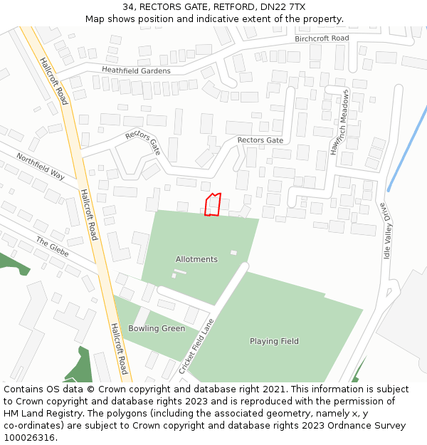 34, RECTORS GATE, RETFORD, DN22 7TX: Location map and indicative extent of plot