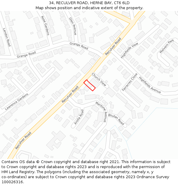 34, RECULVER ROAD, HERNE BAY, CT6 6LD: Location map and indicative extent of plot