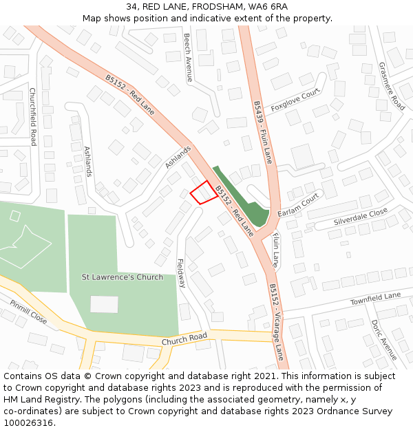 34, RED LANE, FRODSHAM, WA6 6RA: Location map and indicative extent of plot
