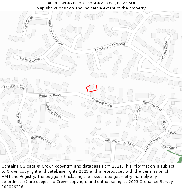 34, REDWING ROAD, BASINGSTOKE, RG22 5UP: Location map and indicative extent of plot