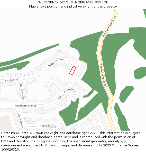 34, REGENCY DRIVE, SUNDERLAND, SR3 1DH: Location map and indicative extent of plot