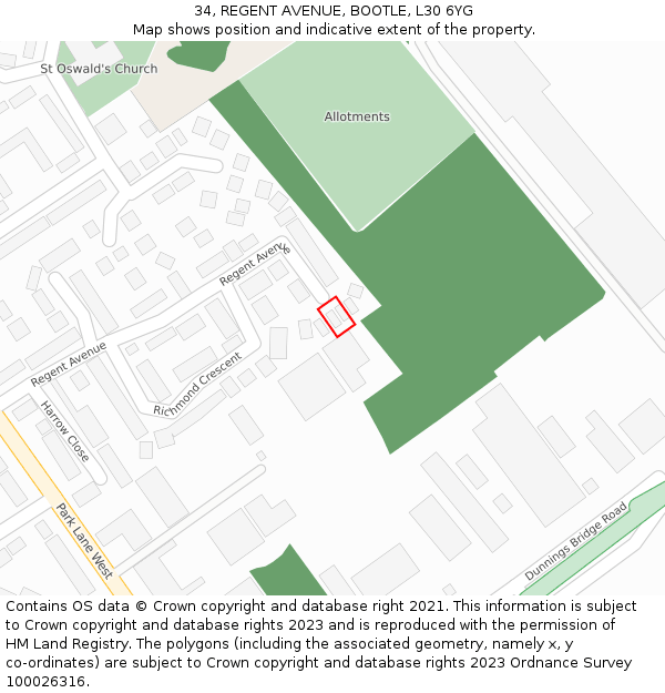 34, REGENT AVENUE, BOOTLE, L30 6YG: Location map and indicative extent of plot