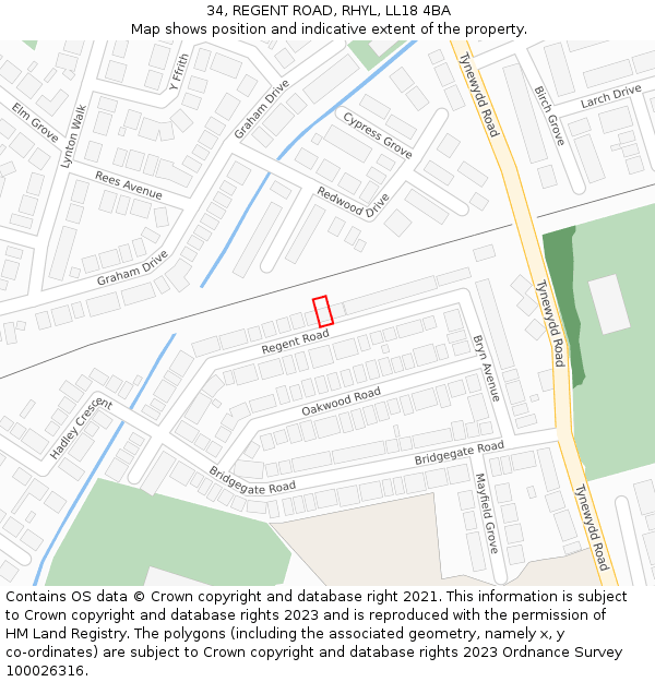 34, REGENT ROAD, RHYL, LL18 4BA: Location map and indicative extent of plot