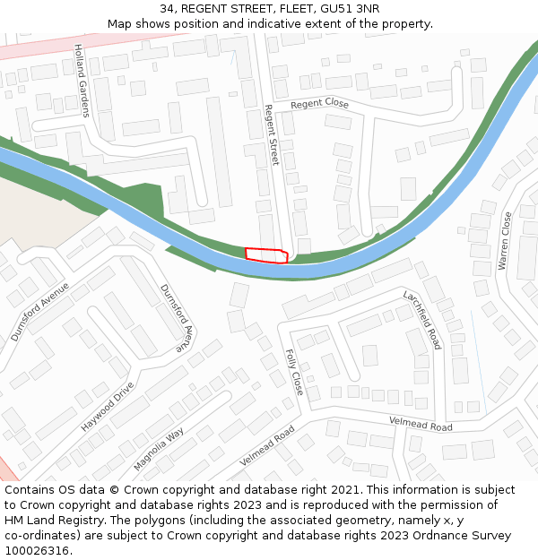 34, REGENT STREET, FLEET, GU51 3NR: Location map and indicative extent of plot