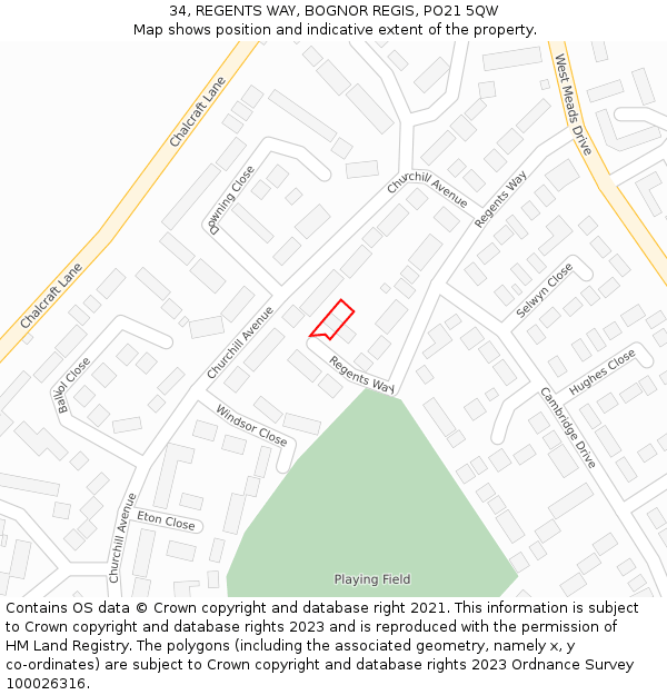 34, REGENTS WAY, BOGNOR REGIS, PO21 5QW: Location map and indicative extent of plot